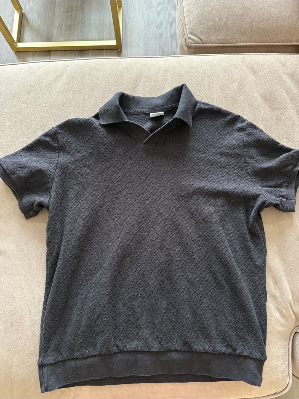 Zara Black Textured Short-Sleeve Polo